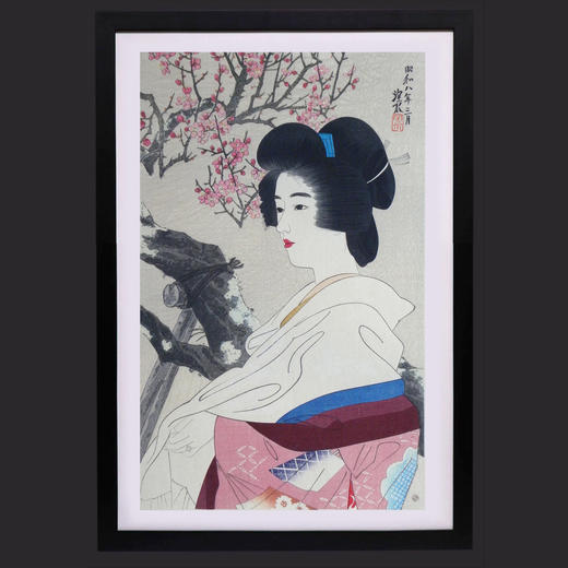 独角鹿西洋古董伊東深水签名限量浮世绘版画现代美人集第二辑红梅 商品图0