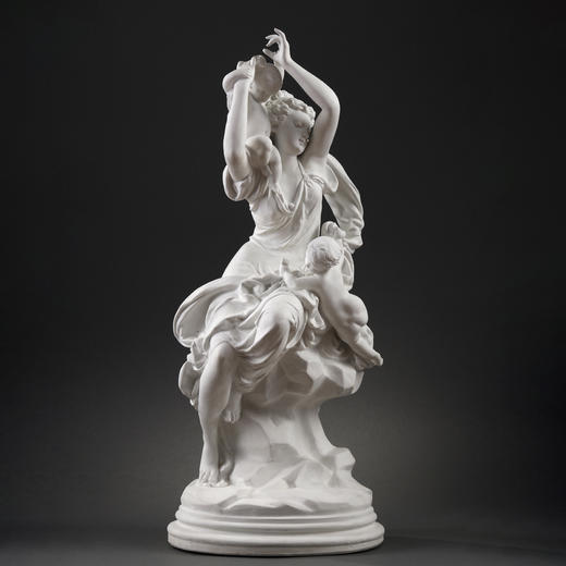 独角鹿西洋古董Carrier Belleuse素胎瓷雕塑被丘比特包围水泽仙女 商品图0