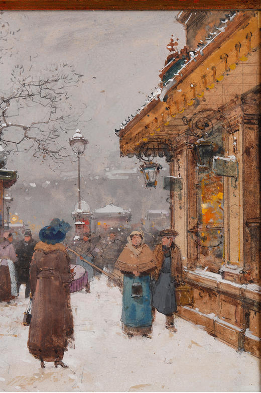 独角鹿西洋古董法国画家城市街景水粉画巴黎-热闹的巴士底广场 商品图3