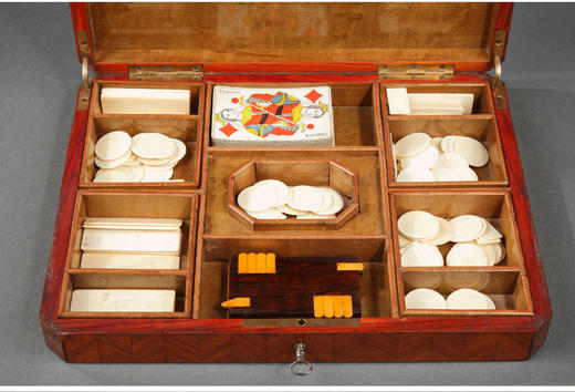 独角鹿西洋古董1852-1870年代拿破仑三世时期法国细木镶嵌游戏盒 商品图3