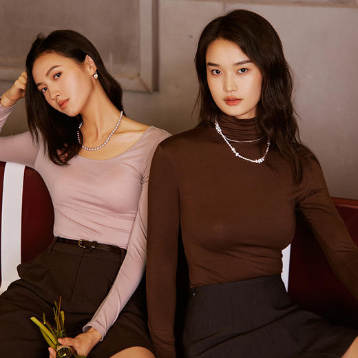 康妮雅保暖打底衫女士内衣 纯色圆领长袖上衣 薄款秋衣 商品图3