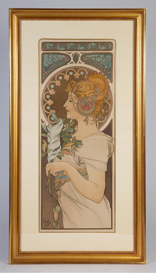 独角鹿西洋古董穆夏原版版画报春花 La Primevere与羽毛 La Plume 商品图1