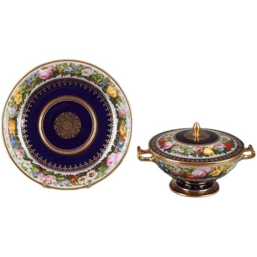 独角鹿西洋古董法国御窑塞弗尔瓷器手绘描金花卉主题瓷器杯碟套件 商品图4