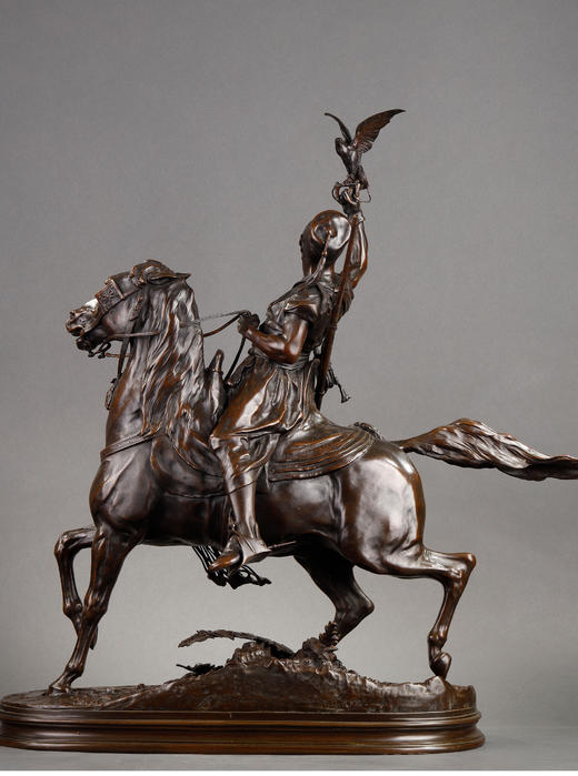 独角鹿西洋古董雕塑家P. J. MENE. 青铜雕塑马背上的阿拉伯猎鹰人 商品图4