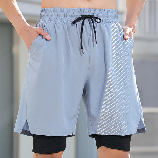 时尚，透气、 假两件双层 速干印花开叉五分网球短裤 商品图2