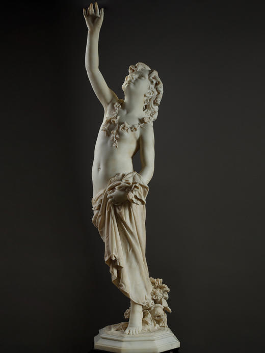 独角鹿西洋古董意大利雕塑家D. Barcaglia签名大理石雕塑《蝴蝶》 商品图4