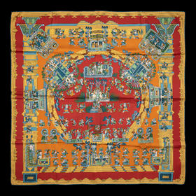 独角鹿西洋古董法国品牌ASTRES ET SOLEILS 星辰与太阳方形丝巾