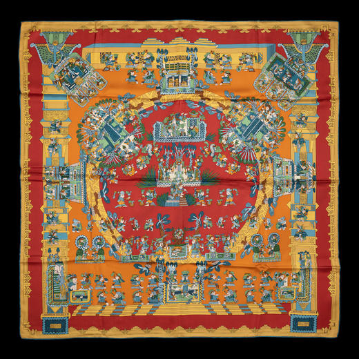 独角鹿西洋古董法国品牌ASTRES ET SOLEILS 星辰与太阳方形丝巾 商品图0