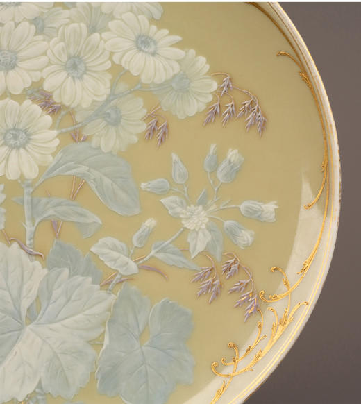 独角鹿西洋古董瓷器德国KPM Gustav Kämper雏菊描金浮雕玉石瓷盘 商品图3