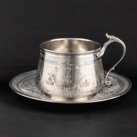 国内现货独角鹿西洋古董银器路易十六风格纯银茶杯咖啡杯早餐杯