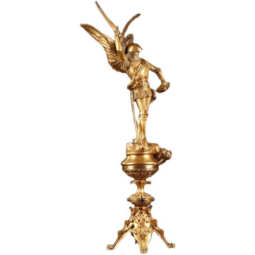 独角鹿西洋古董法国雕塑家签名青铜鎏金雕塑《圣米迦勒》 商品图4