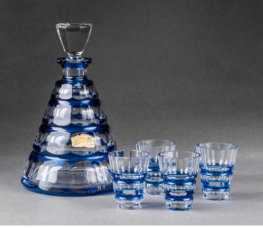 独角鹿西洋古董比利时圣朗博 VSL蓝色套色水晶手工切割酒具五件套 商品图1