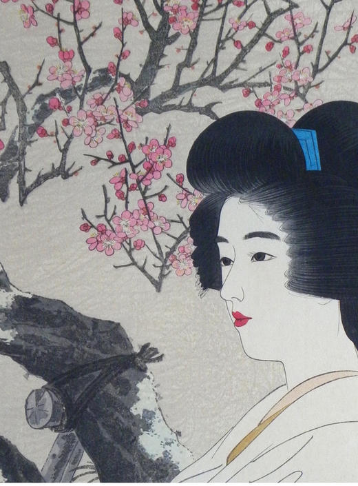 独角鹿西洋古董伊東深水签名限量浮世绘版画现代美人集第二辑红梅 商品图2