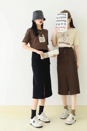 L09860#复古开叉高腰半身裙