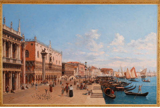 独角鹿西洋古董比利时画家Franz VAN DEN HOVE签名风景油画威尼斯 商品图3