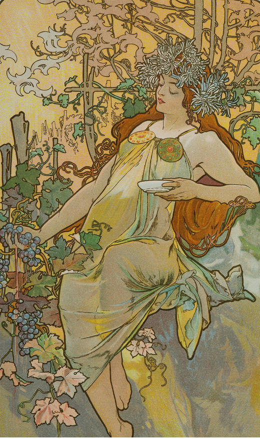 独角鹿西洋古董大师穆夏签名原版版画《四季Les Quatre Saisons》 商品图2