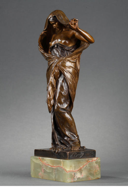 独角鹿西洋古董缟玛瑙底座青铜人物雕塑自然在科学面前揭开面纱 商品图2