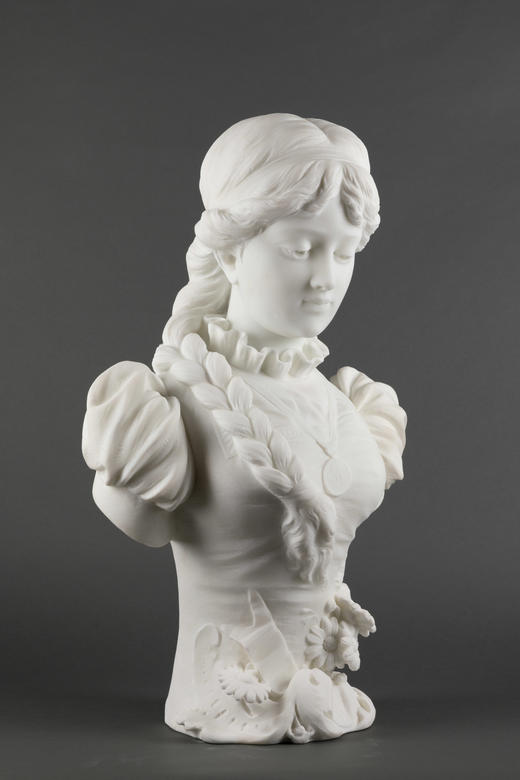 独角鹿西洋古董A.FRILLI签名梳辫子的女孩卡拉拉大理石半身雕塑 商品图2