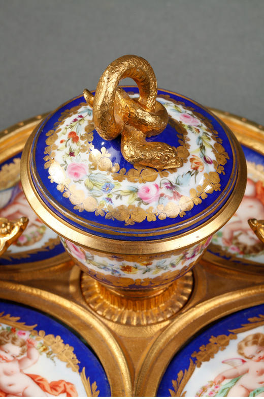 独角鹿西洋古董摆件法国铜鎏金雕饰灵蛇手绘小天使花卉陶瓷墨水台 商品图4