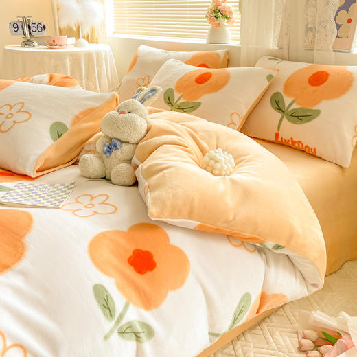 冬季牛奶绒床上用品四件套小清新法兰珊瑚绒被套加厚床单FYJ-MXG 商品图0
