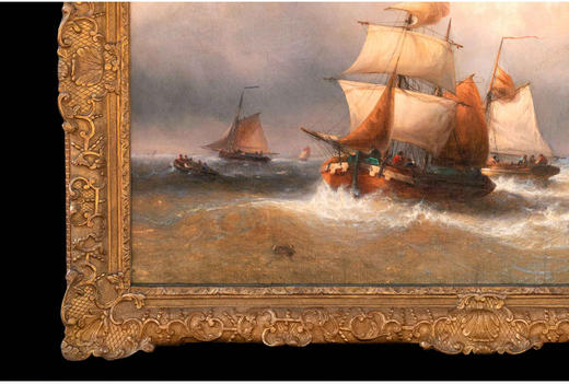 独角鹿西洋古董比利时著名画家F.MUSIN签名油画《出港船舶》 商品图3