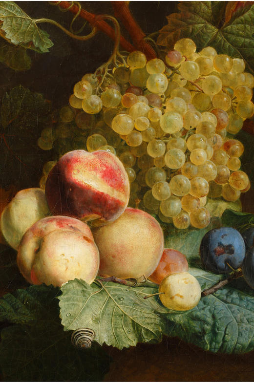 独角鹿西洋古董法国画家签名花卉静物油画《桌上的葡萄李子与桃》 商品图1