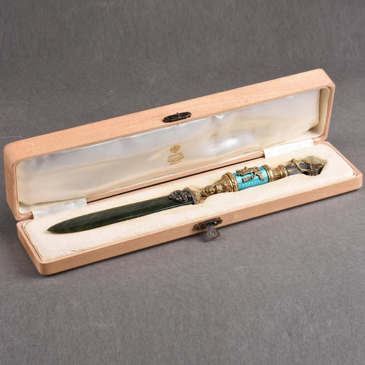 独角鹿西洋古董俄罗斯法贝热工坊马头造型蓝色珐琅碧玉翻书杖 商品图2