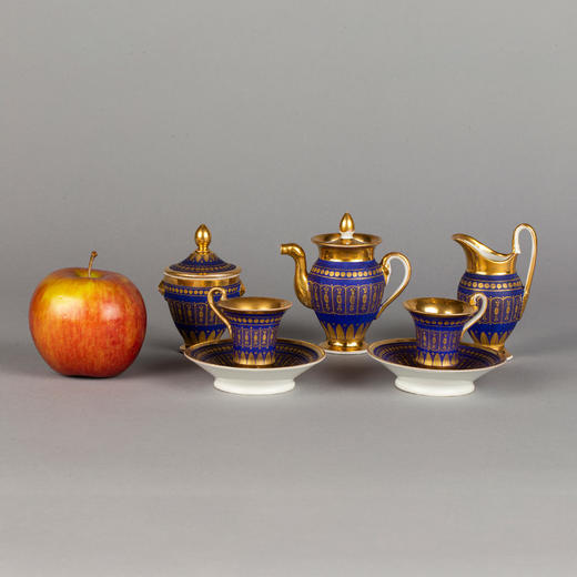 独角鹿西洋古董法国老巴黎瓷窑蓝釉描金微缩双人下午茶瓷器套装 商品图0