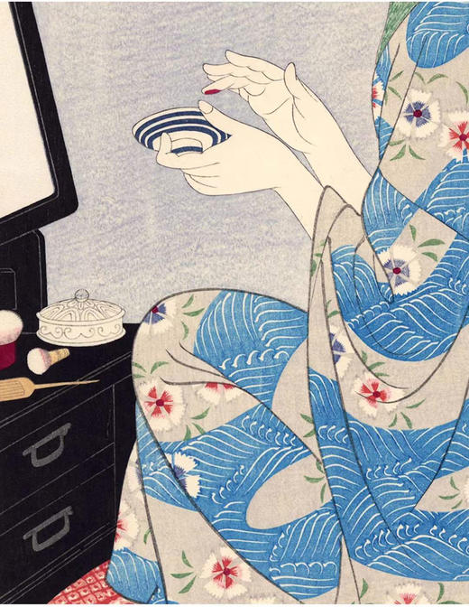 独角鹿西洋古董日本画家伊东深水签名云母装饰限量版画《口脂》 商品图2