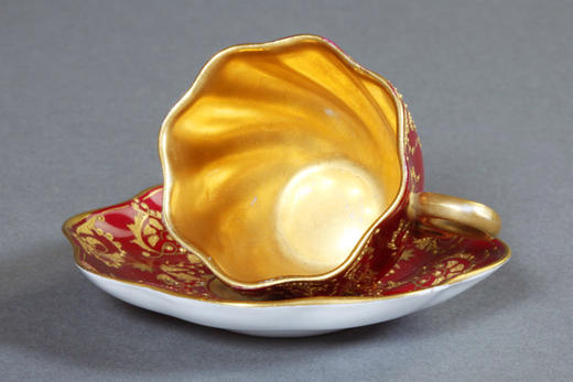 独角鹿西洋古董1880年代英国出品COALPORT出品红色杯碟下午茶杯碟 商品图1