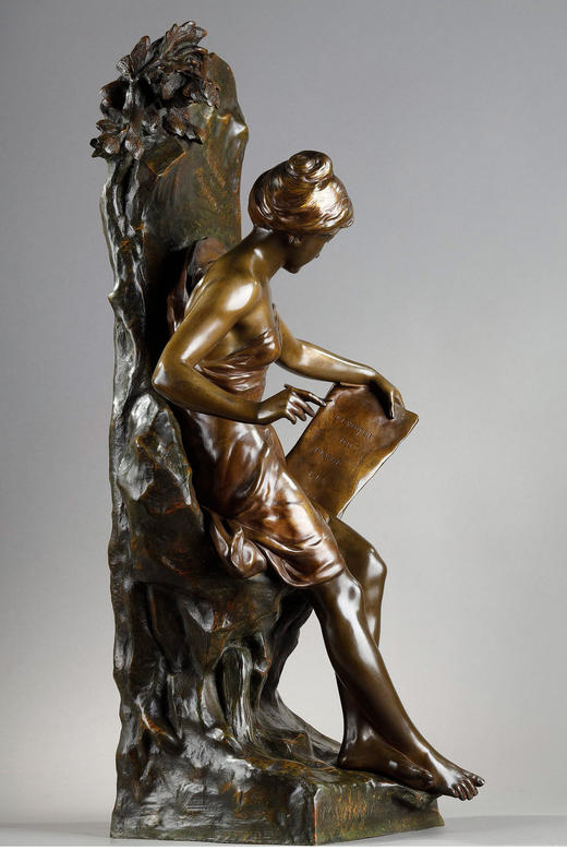 独角鹿西洋古董雕塑家E. PICAULT签名新艺术风格青铜雕塑回忆录 商品图4