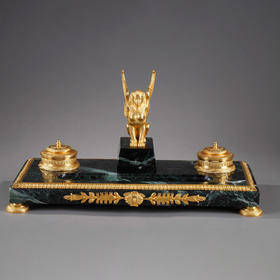 独角鹿西洋古董摆件法国大理石铜鎏金狮身人面斯芬克斯主题墨水台