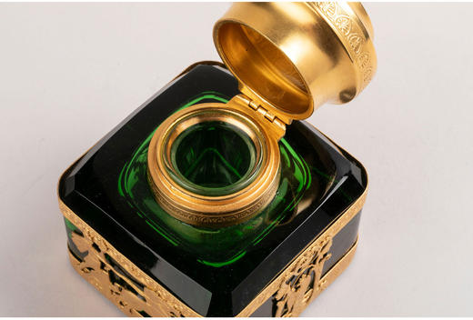 独角鹿西洋古董法国帝政风格天后赫拉主题银镀金绿色水晶墨水瓶 商品图4