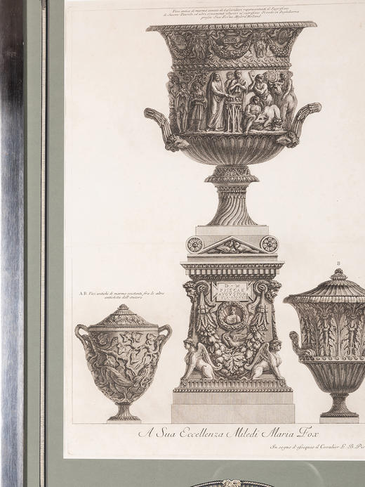 独角鹿西洋古董著名画家PIRANESI签名古典器形主题四联蚀刻版画 商品图4