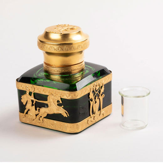 独角鹿西洋古董法国帝政风格天后赫拉主题银镀金绿色水晶墨水瓶 商品图2