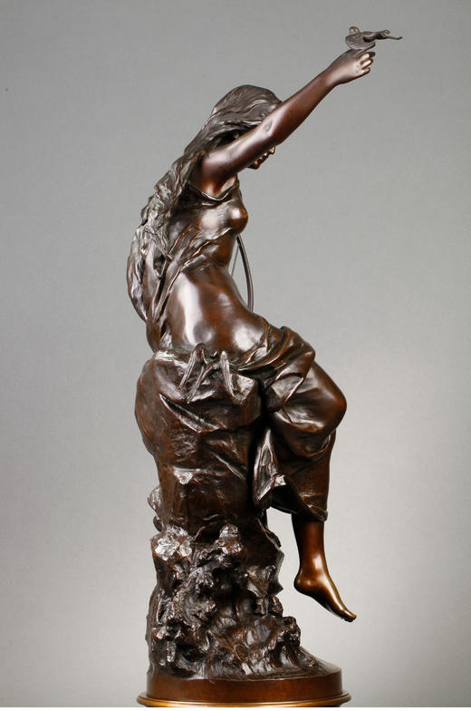 独角鹿西洋古董法国雕塑名家Math. Moreau青铜雕塑飞燕与竖琴少女 商品图4