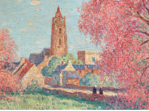 独角鹿西洋古董F.du.Puigaudeau签名油画作品《繁花盛开的柽柳》 商品图1