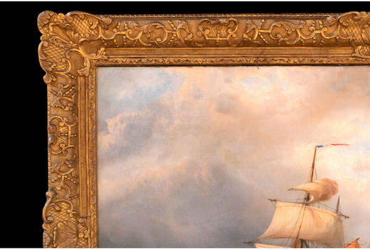 独角鹿西洋古董比利时著名画家F.MUSIN签名油画《出港船舶》 商品图2