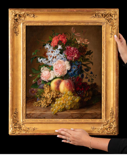 独角鹿西洋古董⽐利时画家V. de Sartorius签名布⾯油画花果静物 商品图1