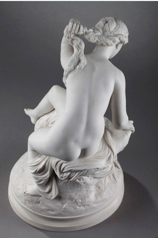 独角鹿西洋古董雕塑1900年代法国出品水边少女主题素胎瓷雕塑 商品图3
