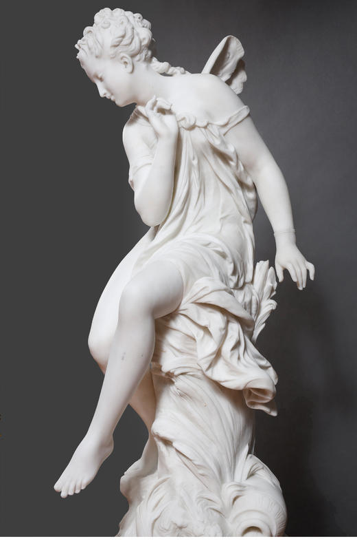 独角鹿西洋古董法国Math. Moreau签名大理石雕塑作品《泉边精灵》 商品图4