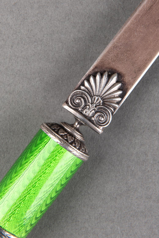 独角鹿西洋古董19世纪末俄罗斯法贝热工坊大象绿珐琅银翻书杖 商品图4