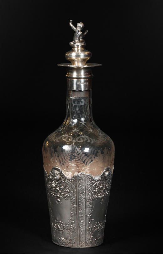 独角鹿西洋古董欧洲纯银精雕花园雅宴主题嵌刻花水晶酒具套装 商品图4