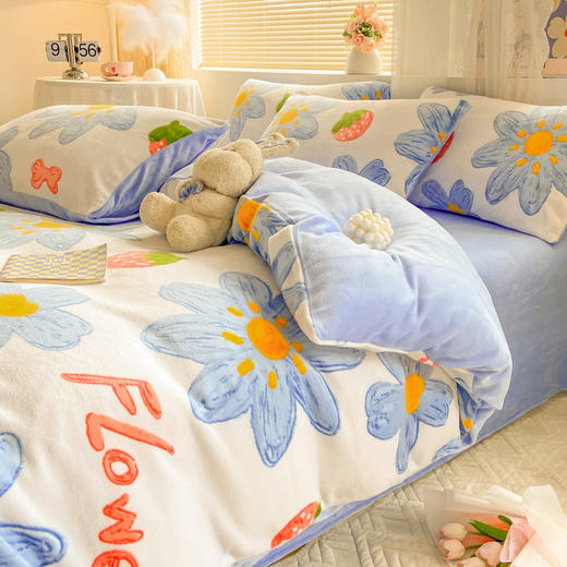 冬季牛奶绒床上用品四件套小清新法兰珊瑚绒被套加厚床单FYJ-MXG 商品图2