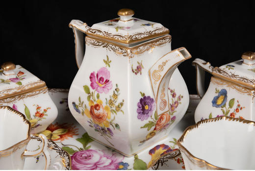 独角鹿西洋古董德国瓷窑出品手绘花卉主题双人下午茶瓷器套装 商品图3