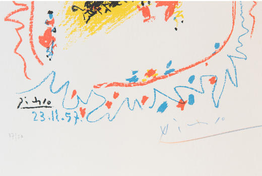 独角鹿西洋古董毕加索签名创作限量原版彩色四色石版画《小斗牛》 商品图4