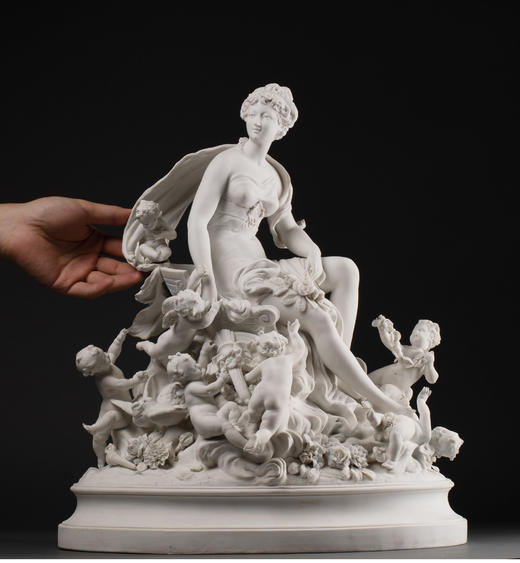 独角鹿西洋古董雕塑法国新古典主义风女神与小天使素胎瓷人物群雕 商品图1