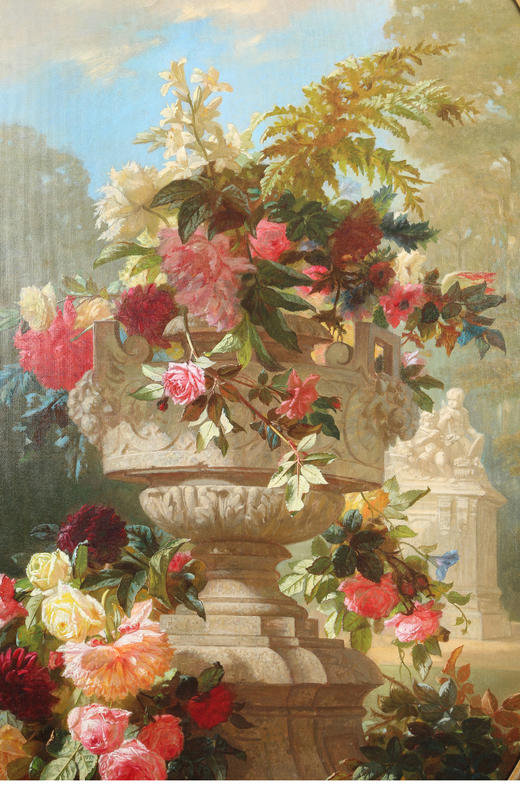 独角鹿西洋古董比利时画家J. Robie签名静物花卉布面油画《花》 商品图3