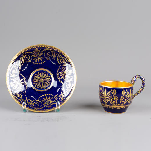 独角鹿西洋古董德国梅森瓷器天鹅柄杯Marcolini钴金瓷杯碟套装 商品图2