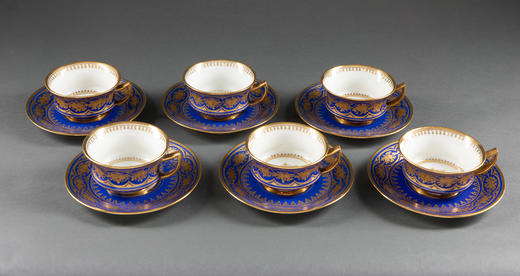 独角鹿西洋古董1835年代法国出品蓝色瓷器描金下午茶茶具套件 商品图1